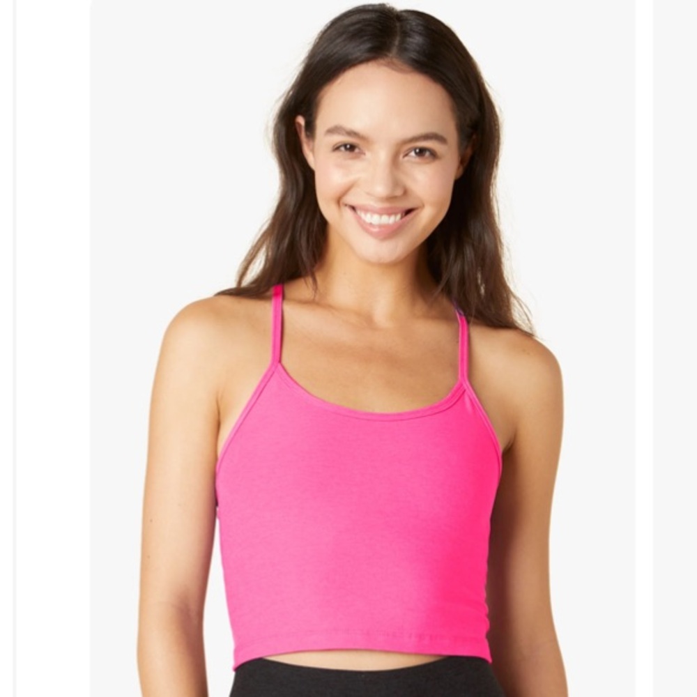 Spacedye Slim Racerback Cropped Tank Pink Hype Heather